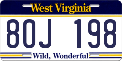 WV license plate 8OJ198