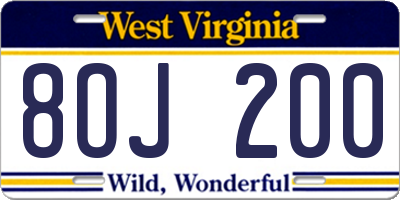WV license plate 8OJ200