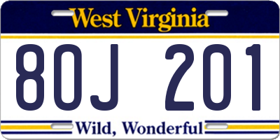 WV license plate 8OJ201