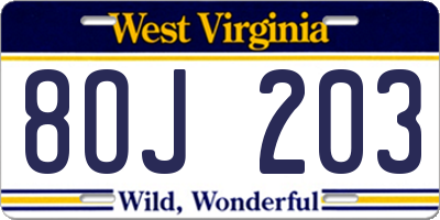 WV license plate 8OJ203