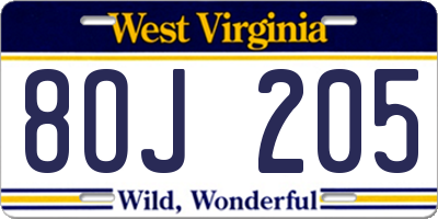 WV license plate 8OJ205
