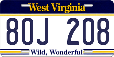 WV license plate 8OJ208