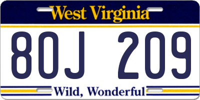 WV license plate 8OJ209