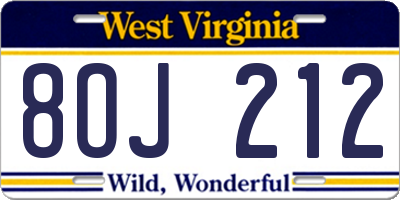 WV license plate 8OJ212