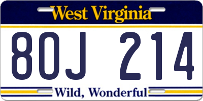 WV license plate 8OJ214