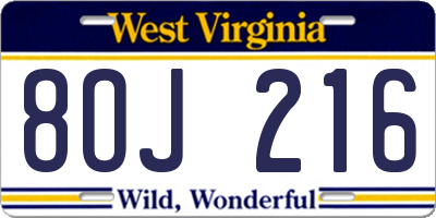 WV license plate 8OJ216