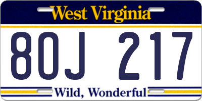 WV license plate 8OJ217