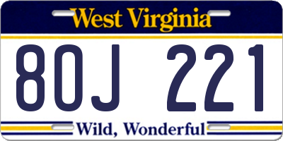 WV license plate 8OJ221