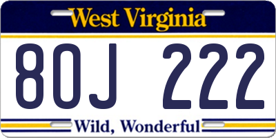 WV license plate 8OJ222