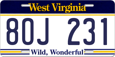 WV license plate 8OJ231
