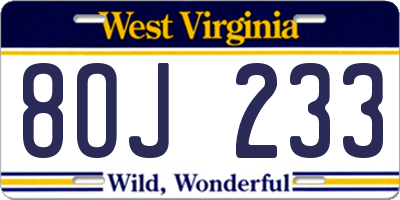 WV license plate 8OJ233