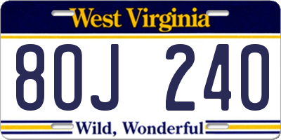 WV license plate 8OJ240