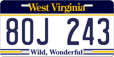 WV license plate 8OJ243