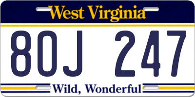 WV license plate 8OJ247