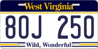 WV license plate 8OJ250