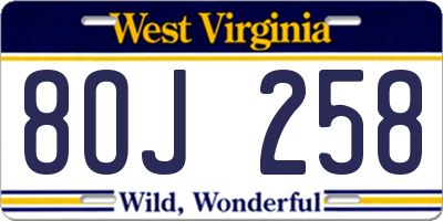 WV license plate 8OJ258