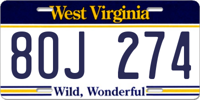 WV license plate 8OJ274