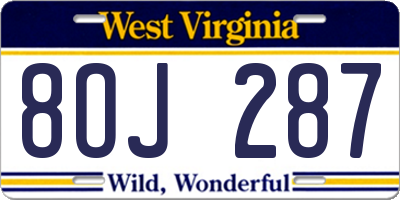 WV license plate 8OJ287