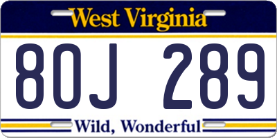 WV license plate 8OJ289
