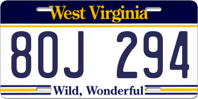 WV license plate 8OJ294