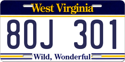 WV license plate 8OJ301