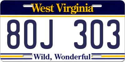 WV license plate 8OJ303