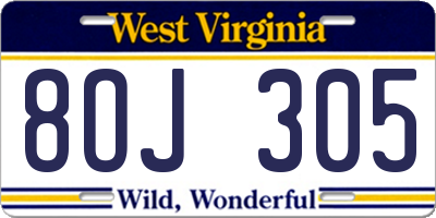 WV license plate 8OJ305