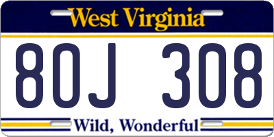 WV license plate 8OJ308