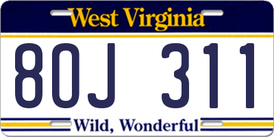 WV license plate 8OJ311