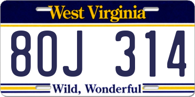 WV license plate 8OJ314