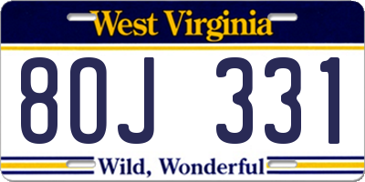 WV license plate 8OJ331