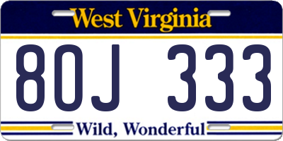 WV license plate 8OJ333