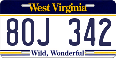 WV license plate 8OJ342