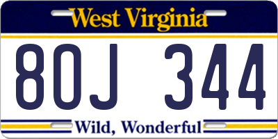 WV license plate 8OJ344