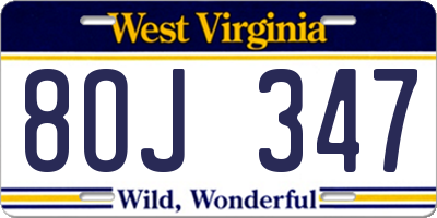 WV license plate 8OJ347