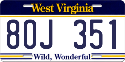 WV license plate 8OJ351