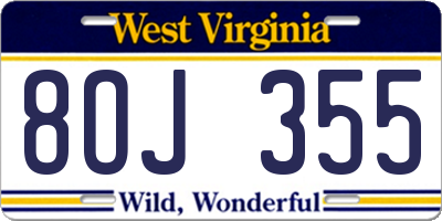 WV license plate 8OJ355