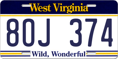 WV license plate 8OJ374