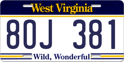 WV license plate 8OJ381