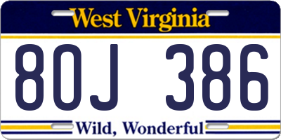 WV license plate 8OJ386