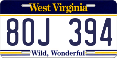 WV license plate 8OJ394
