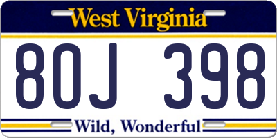 WV license plate 8OJ398