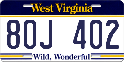WV license plate 8OJ402