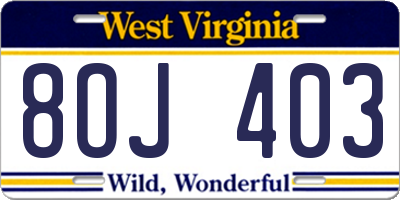 WV license plate 8OJ403