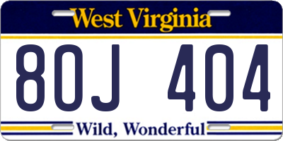 WV license plate 8OJ404