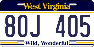 WV license plate 8OJ405