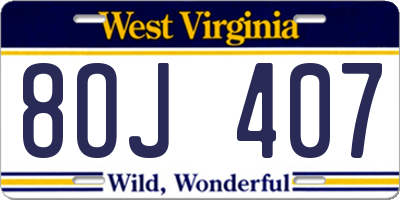 WV license plate 8OJ407