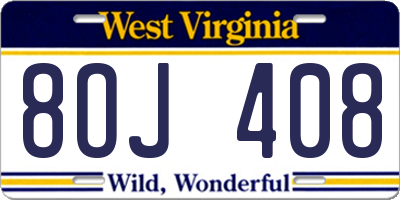 WV license plate 8OJ408