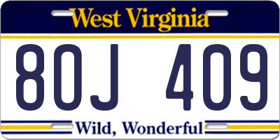 WV license plate 8OJ409