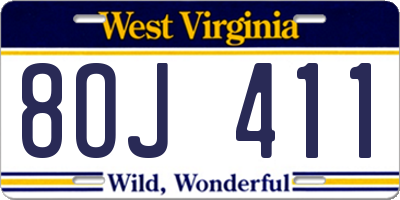 WV license plate 8OJ411